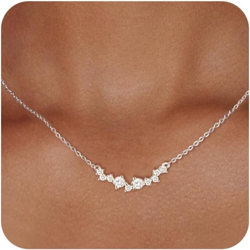 Trendy 18K Silver-Multi CZ Plated Paperclip Necklace - Diamond Oval Jewelry